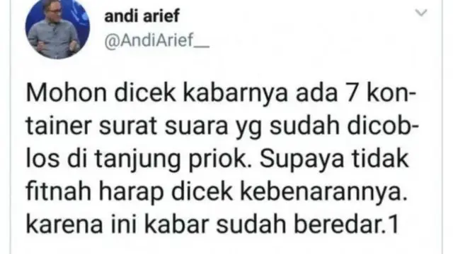 Andi Arief Tujuh Kontainer Berisi Surat Suara Dan Hoaks Lain Terkait