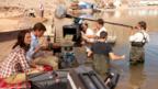 Cast and crew on the set of Salmon Fishing In The Yemen 