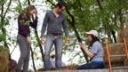 Anna Madeley, Emun Elliot and director Frances Lea on the set of Strawberry Fields