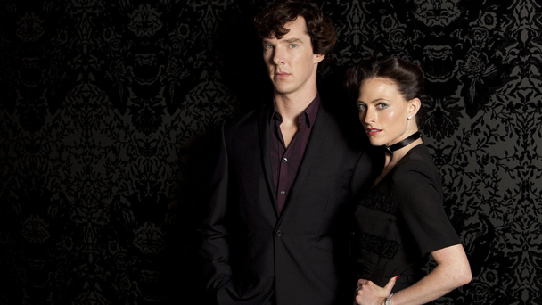 Benedict Cumberbatch as Sherlock Holmes and Lara Pulver as Irene Adler