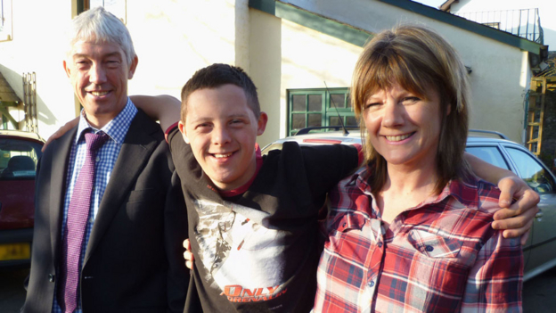 Jack Hale with his parents Rod and Ronnie, in Letting Go. BBC One.