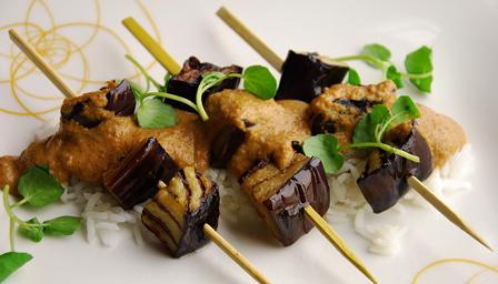 Aubergine satay kebabs