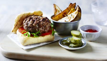 BBC Food - Recipes - Beef burger with thyme potato wedges