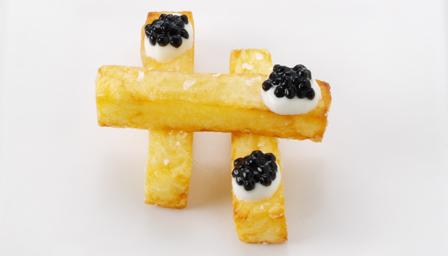 Caviar and chip canapes