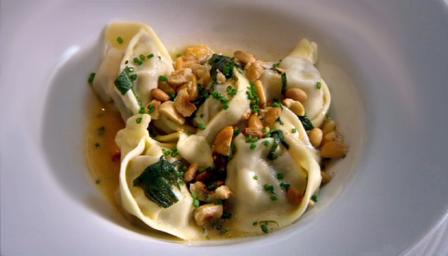 BBC Food - Recipes - Ceps tortellini with roasted nuts and sage butter