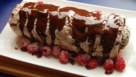 Chocolate and cranberry roulade