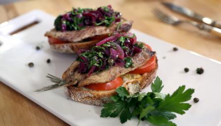 BBC Food - Recipes - Fresh sardines on toast with sweet pickled red onion