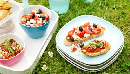 Greek salad on bruschetta