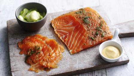 BBC Food - Recipes - Homemade gravad lax with cucumber salad and mustard sauce