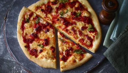 BBC Food - Recipes - 'Nduja sausage and sheepsâ€™ cheese pizza