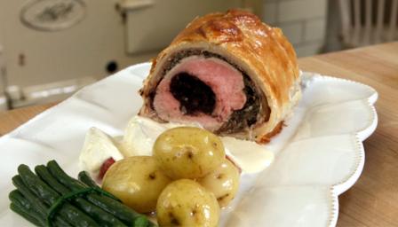 BBC Food - Recipes - Pork Wellington with black pudding and creamy apple sauce