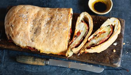 Prosciutto, mozzarella and basil stromboli