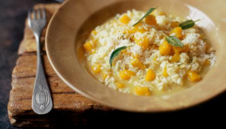 Pumpkin risotto with crispy sage