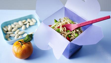 Seedy sesame noodles with peas and broad beans