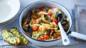 Seafood pasta with garlic bread