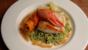 Butter roasted halibut, lobster salad, coriander pasta and a passion fruit sauce