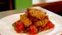 Courgette fritters with bloody Mary tomatoes