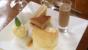 Peanut butter and ‘jam sandwich’, cinnamon filo pastry crisps, apple sorbet on a mochi biscuit and chocolate milk