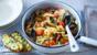 Seafood pasta with garlic bread