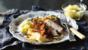 Slow-roasted pork belly with boulangère potatoes