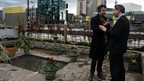 Richard Bacon with Blue Peter editor Tim Levell in the Blue Peter garden