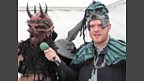 Oderus from GWAR helps Huw get all dressed up for when he introduces Bowling For Soup on the Main Stage later