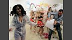 Katy can't escape the pillow fight