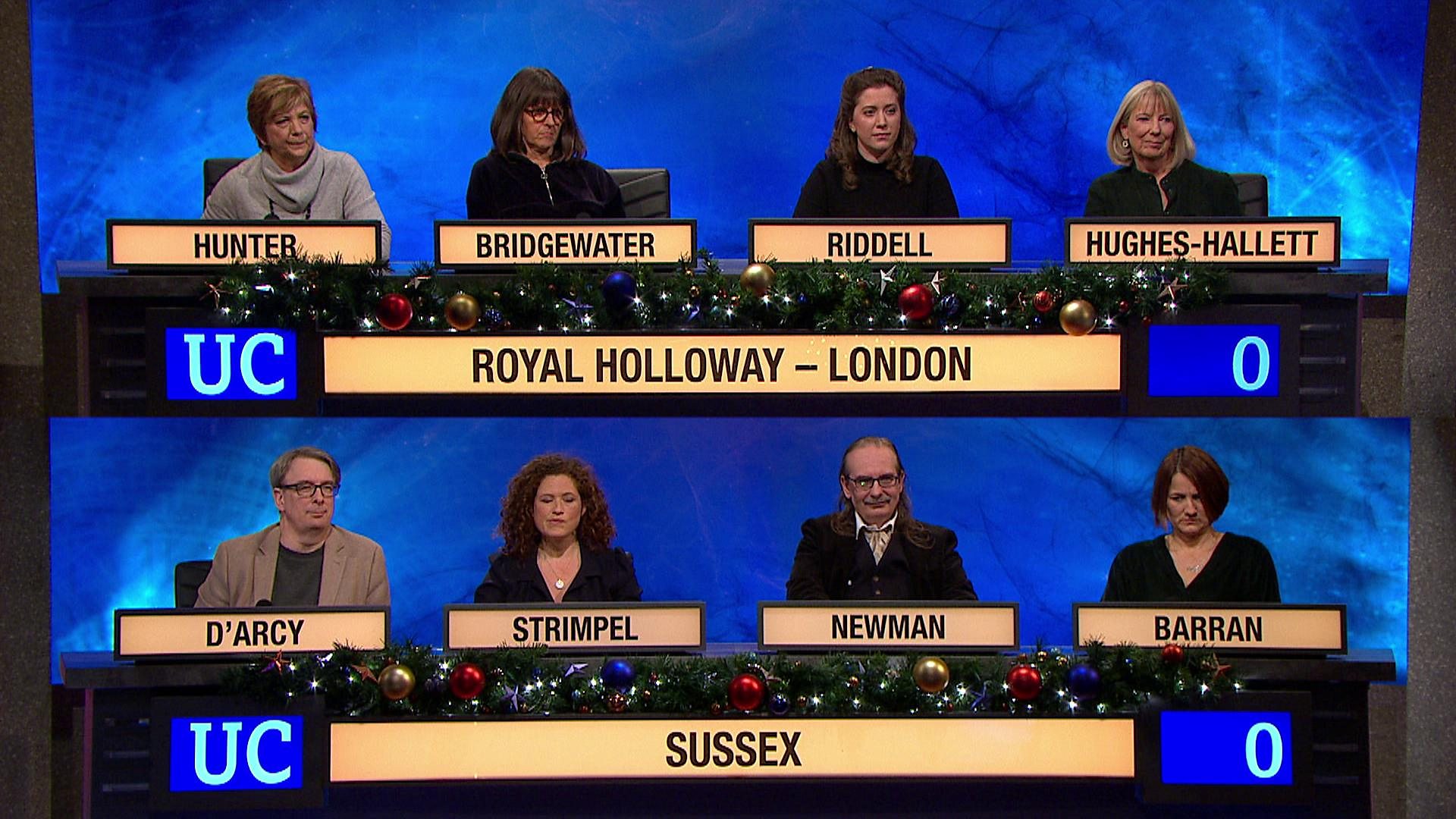 BBC Two University Challenge Christmas 2019 Royal Holloway V Sussex