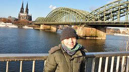 Photo: Niklas by The Rhine, with Cologne Cathedral in the background