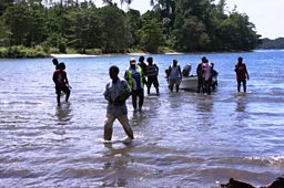 The first arrivals at Tinputz on the island of Bougainville