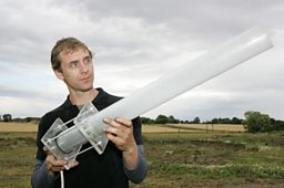 Jem with his homemade see-through cannon