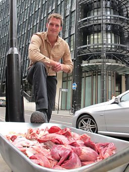 A wheelbarrow full of offal