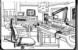 Guy Delisle's cartoon drawing of the BBC studio in Jerusalem.