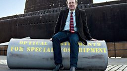 Ben Macintyre with the canister and the type of vessel used to transport the body.
