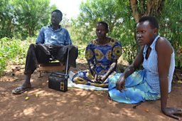 Sylvia and familiy listen to the radio programme.