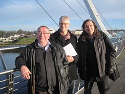 Dr Billy Kelly, Tom Holland & Dr Eamonn O’Ciardha on the Peace Bridge in Derry
