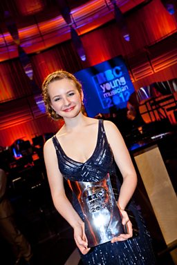 Laura van der Heijden with the BBC Young Musician trophy