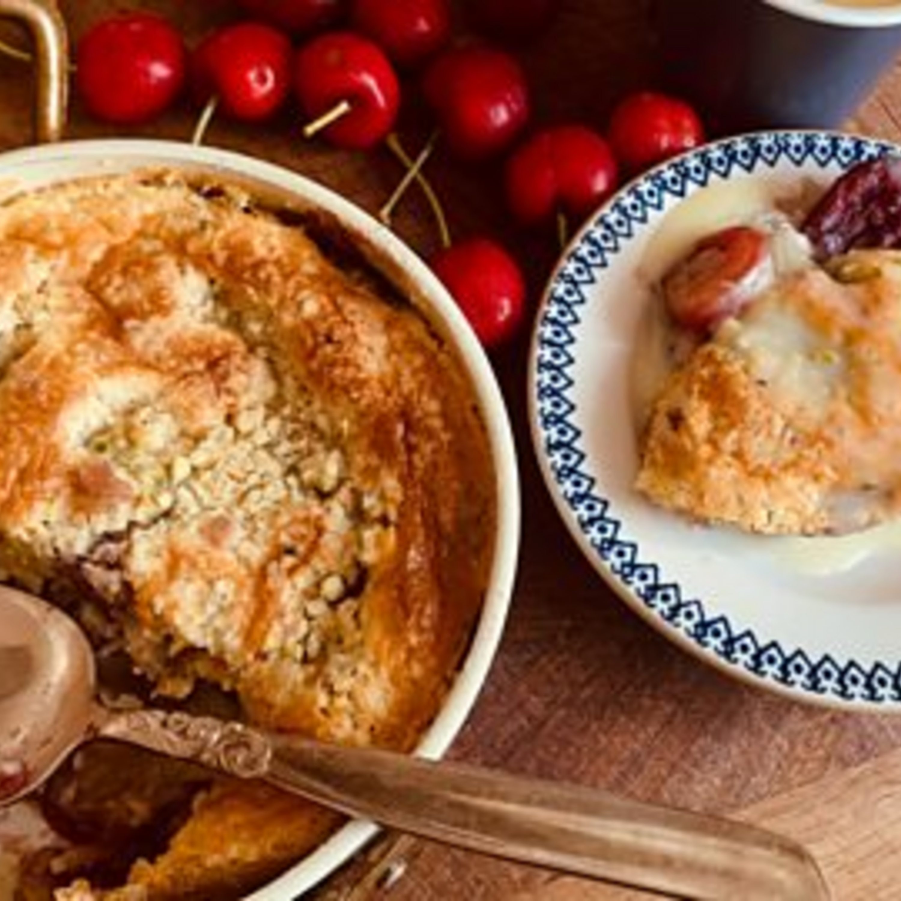 Cherry Clafoutis and Pistachio Crumble