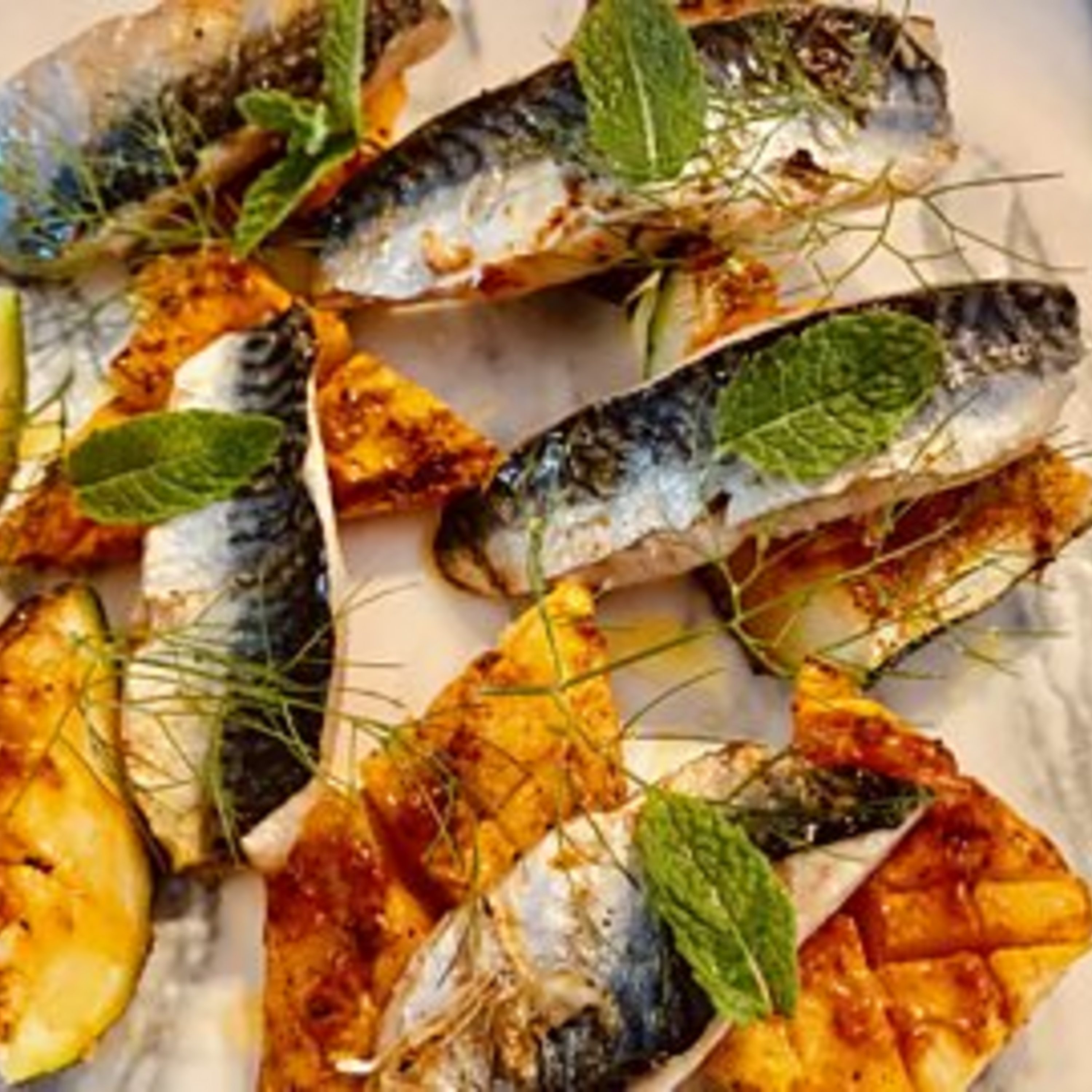 Mackerel with Courgettes and Harissa