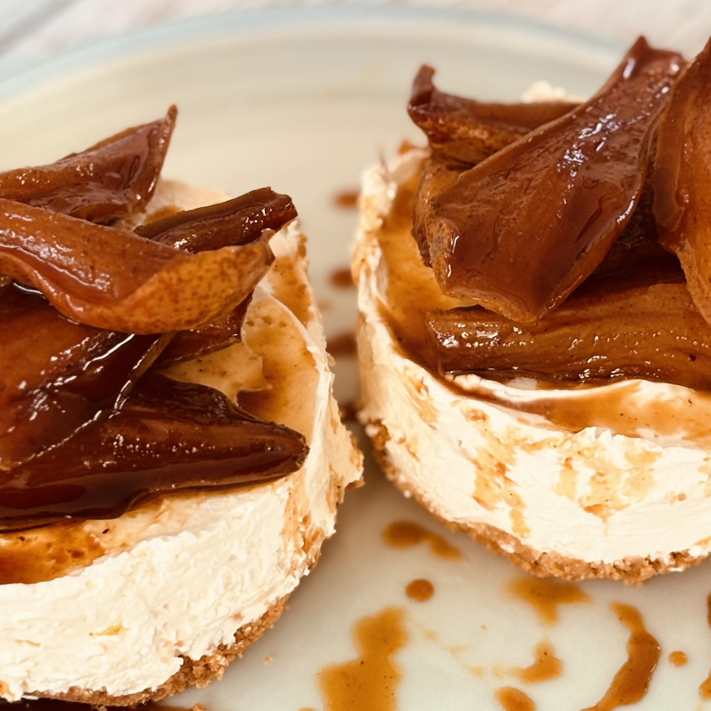 Ginger cheesecake with Pedro Ximenez candied pears