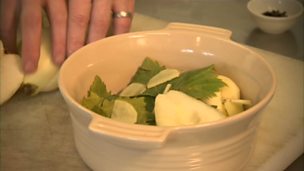 Image for Danny Jimminson and Lucy Worsley making pears with vine leaves