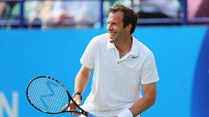 Image for Arsenal fan Greg Rusedski says "Wenger Out!"