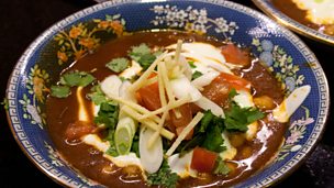 Image for curry chick pea dish with fried plantain and tamarind