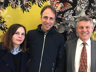 Anthony Horowitz with Nathalie Morris and Matthew Parris after the recording.