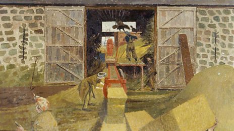 Threshing and Baling, Monmouthshire, by Evelyn Mary Dunbar