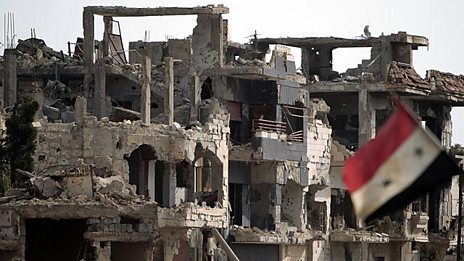 A damaged building in Syria