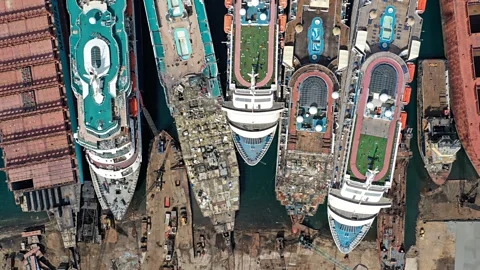 Drone view of cruise liners awaiting dismantling in Aliau011fa (Credit: Umit Bektas/ Reuters)