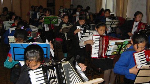 The accordian room at the Children's Palace in Pyongyang