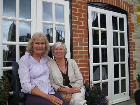 Anne Gooden and her mother Beryl outside The Plough Inn in Icklingham, Suffolk