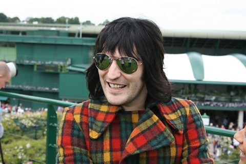Noel Fielding wraps up warm for the first day's play